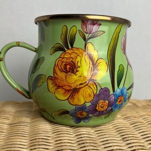 VTG Mackenzie-Childs Mug Green Flowers Floral Design Rare